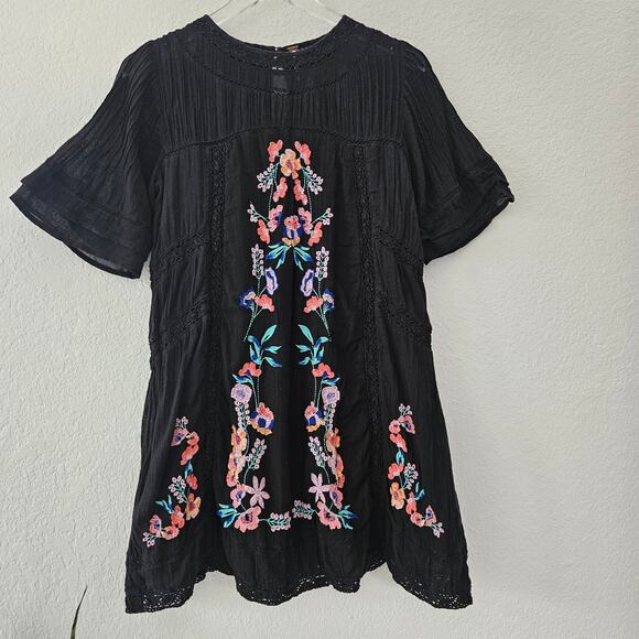 Free People Perfectly Victorian Black Embroidered Dress Short Sleeve Size S $168 - Picture 4 of 11